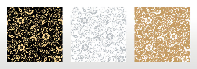 Leinwandbilder - Wallpaper in the style of Baroque. Seamless vector background. Set of colored floral ornament. Graphic pattern for fabric, wallpaper, packaging. Ornate Damask flower ornament