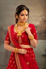 Sticker - Pretty Indian young Hindu Bride portrait in studio light.