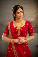 Canvas Print - Pretty Indian young Hindu Bride portrait in studio light.
