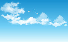 Realistic Blue Sky With Flying Birds
