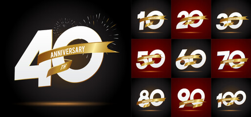 Set of anniversary logotype and gold ribbon.