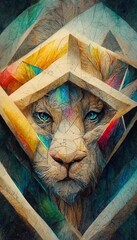 Wall Mural - Colorful diagram of a majestic lion in geometrical colorful lines and shapes