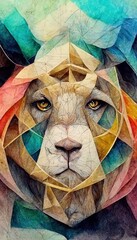 Wall Mural - Colorful diagram of a majestic lion in geometrical colorful lines and shapes