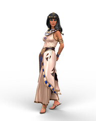 3D rendering of a beautiful Egyptian woman queen or princess like Cleopatra isolated on a transparent background.