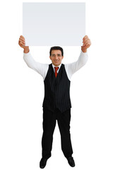 Wall Mural - gesture series: salesman holding up a sign.