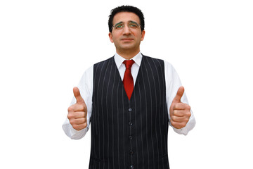 Wall Mural - gesture series: successful businessman with thumbs up.