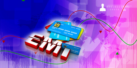 Poster - 3d rendering credit or debit card swiping EMI