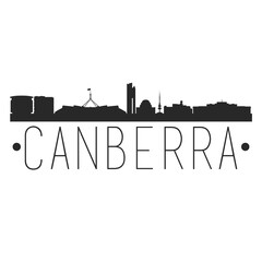 Canberra ACT, Australia City Skyline. Silhouette Illustration Clip Art. Travel Design Vector Landmark Famous Monuments.