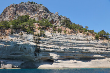 Landscape of Turkey natural rock mountains over blue sea water