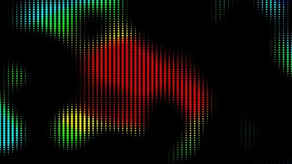 Poster - Colored 3D rendering background of red, yellow, green, blue dots on black background. Color geometric computer graphic background with abstract spots of pixel. Digital mosaic pattern with points.