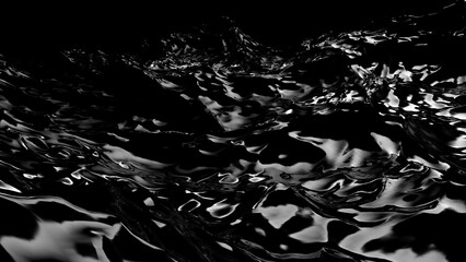 Poster - 3D rendering of black water wave surface. Geometric computer graphic background of glossy reflective sea or ocean surface texture with ripples. Oil or petroleum spill. Bumpy form of liquid.