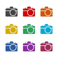 Sticker - Photo camera icon isolated on white background. Set icons colorful