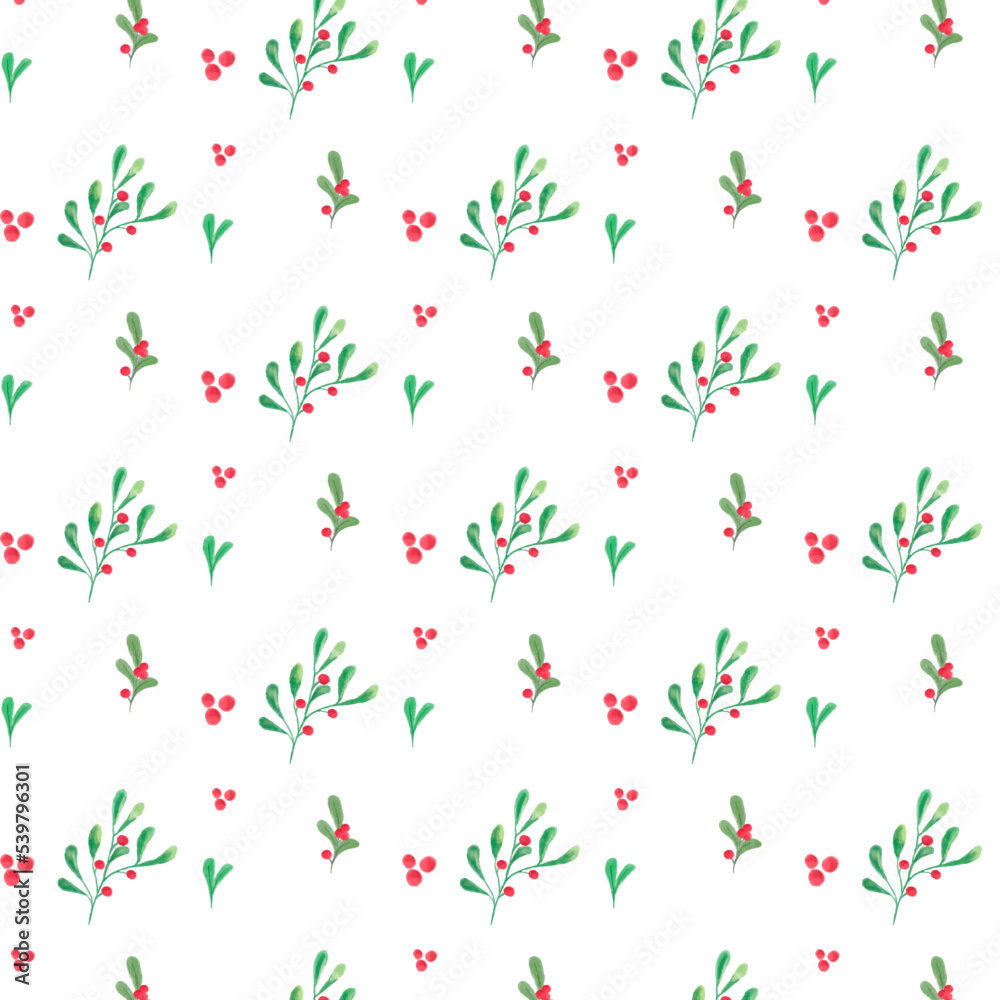 watercolor christmas plants seamless pattern , white background ...