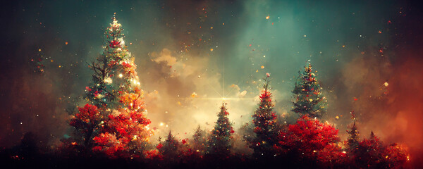 Wall Mural - abstract fantasy festive christmas tree background header wallpaper background 3d illustration.