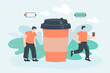 © PCH.Vector - Tiny business person sleepy before and energized after coffee. Creative cartoon office worker and big coffee cup flat vector illustration. Energy, stress, coffee break concept for banner