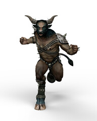 Canvas Print - 3D illustration of a Minotaur, the mythical creature from Greek mythology, running towards the camera  isolated on a transparent background.