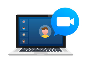 Wall Mural - Incoming video call on laptop. Laptop with incoming call, man profile picture and accept decline buttons. Vector stock illustration.