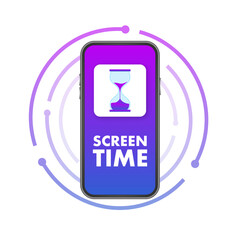 Poster - Screen time. Time control on smartphone. Vector stock illustration.