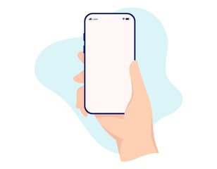 Aufkleber - Hand with phone - Flat design vector illustration of smartphone with white empty screen being held straight up in front view with white background