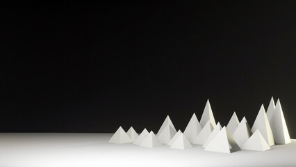 Poster - 3D triangles stacked on black background with 3D rendering designer.