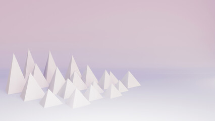 Poster - 3D triangles stacked on white background with 3D rendering designer.