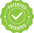 Patented label or sticker. Patent stamp badge icon , successfully patented licensed label isolated tag with check mark. 