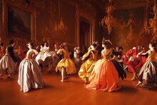 Illustration Of A Dance In The Castle Of The Baroque Era