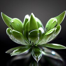 Digital 3D Render Of A Geometric Green Flower Bud With Dew Droplets