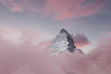 Leinwandbilder - view to the majestic Matterhorn mountain in the evening pink mood