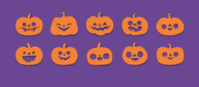 Halloween Carved Pumpkins. Jack O Lantern Flat Icons.