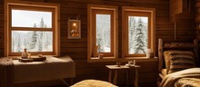 Rustic Mountain Ski Lodge Cabin Bedroom, Spa