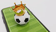 © ink drop - Online soccer concept. Football ball on a smartphone with a football pitch. 3D Rendering