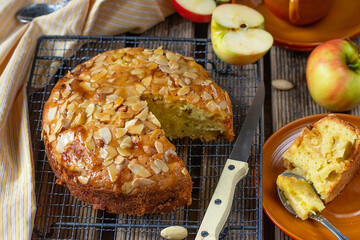 Wall Mural - Sweet apple cake with almonds and toffee topping