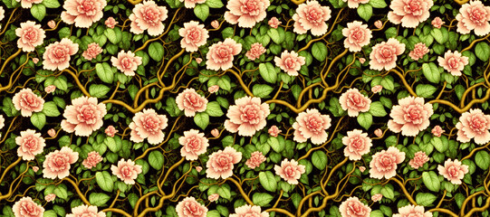 Wall Mural - Seamless abstract floral background Vintage flowers and leaves. Seamless repeat pattern for fabrics, wallpapers, wrappers, postcards, greeting cards, wedding invitations, banners, web. 3d illustration