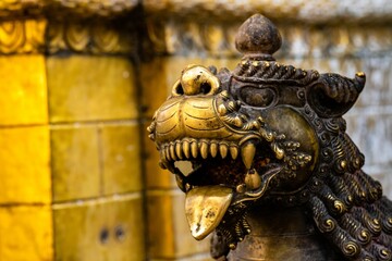 Sticker - Statue at Swayambhunath Stupa Monkey Temple Kathmandu Nepal