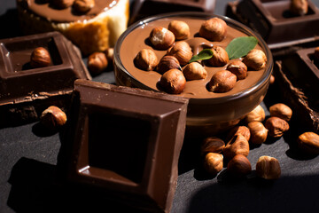 Wall Mural - Chocolate spread with hazelnuts on a dark background