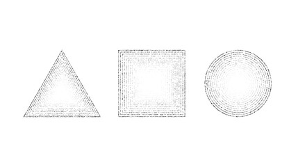 Aufkleber - Dotted grainy shapes set. Stippled square, circle and triangle with gradient. Grain noise geometric forms. Stochastic dot work collection. 