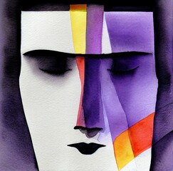 Wall Mural - Abstract portrait illustration digital art face person background artwork 
minimal expressionism textured watercolor style graphic design character 