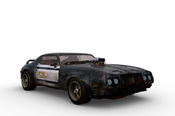 Poster - 3D rendering of a vintage American high performance police car isolated on a transparent background.