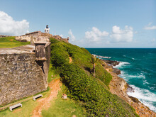 San Juan El Morro San Felipe Castle Fortress Landscape With A Lighthouse From The Caribbean Puerto Rico Tropical Island