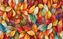 Colorful Watercolor Autumn Leaves Feathery Background