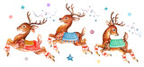 Fototapeta Pokój dzieciecy - Cute deer with Christmas balls watercolor illustration