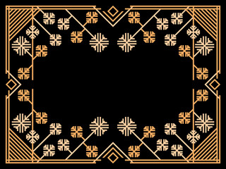 Wall Mural - Art deco frame with snowflakes. Vintage linear border in 1920s and 1930s style. Christmas frame design a template for invitations, leaflets and greeting cards. Vector illustration