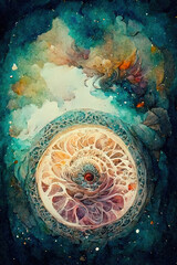 Wall Mural - I am the Universe, mandala in beautiful water colors, yoga, meditation, concentrate on your inner center and voice. Generative Ai
