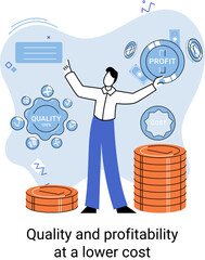 Fototapete - Quality and profitability at lower cost. Salary increase metaphor, profit margin. Earn on business inflation, investment, developing, coordinating sales. Management optimization of business processes