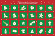 Advent Kalender mit 24 Weihnachtliche Motive,
Tradition in der Adventszeit,
Vektor Illustration in rot, grün, weiß und gold
