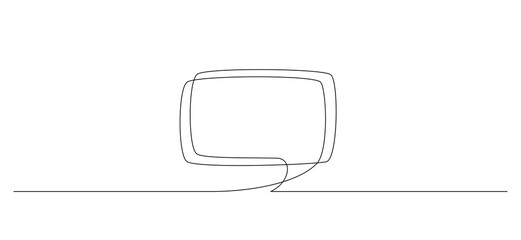 One continuous line drawing of Speech bubble square shaped. Chat cloud and thought dialogue symbol in simple linear style. Comic text comment concept in editable stroke. Doodle vector illustration