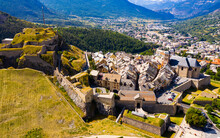 Aerial View Of Medieval Fortified City Of Briancon With Impressive Citadel On Hill, France..