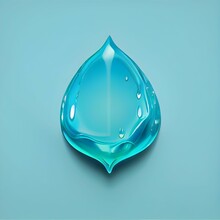 Digital Illustration Of A Smooth Blue Leaf-shaped Water Droplet On A Blue Background