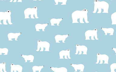 Wall Mural - two white polar bears on a light blue background. seamless patterns